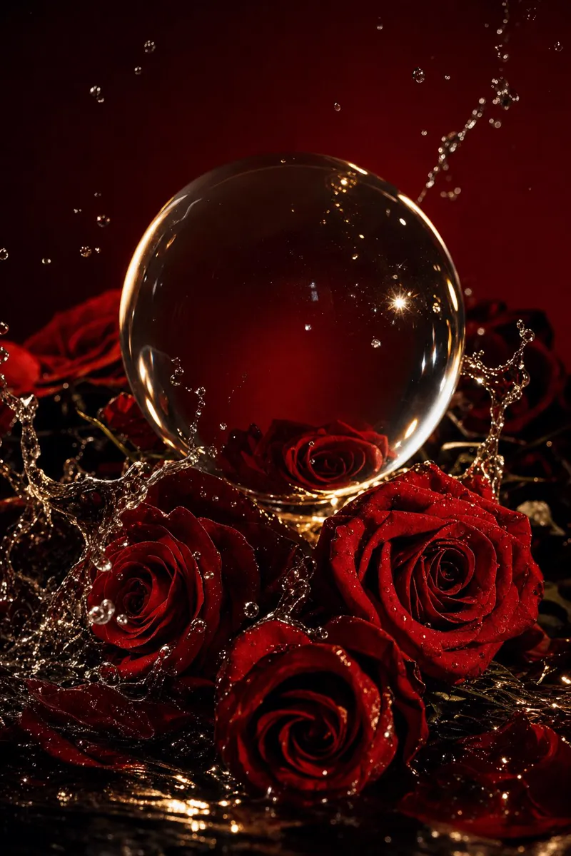 水晶球と深紅の薔薇